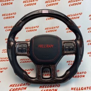 2014 Dodge RAM Custom Red Reflective Carbon Fiber Steering Wheel | OEM Flat Bottom | LED Shift Lights | HellRAM Edition