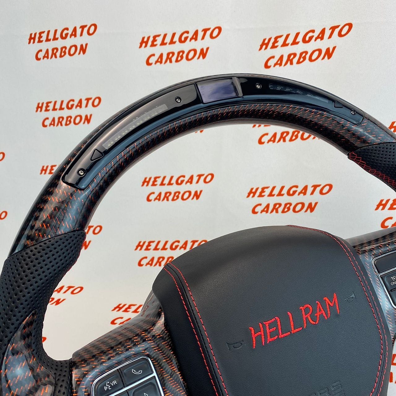 2014 Dodge RAM Custom Red Reflective Carbon Fiber Steering Wheel | OEM Flat Bottom | LED Shift Lights | HellRAM Edition - Image 5