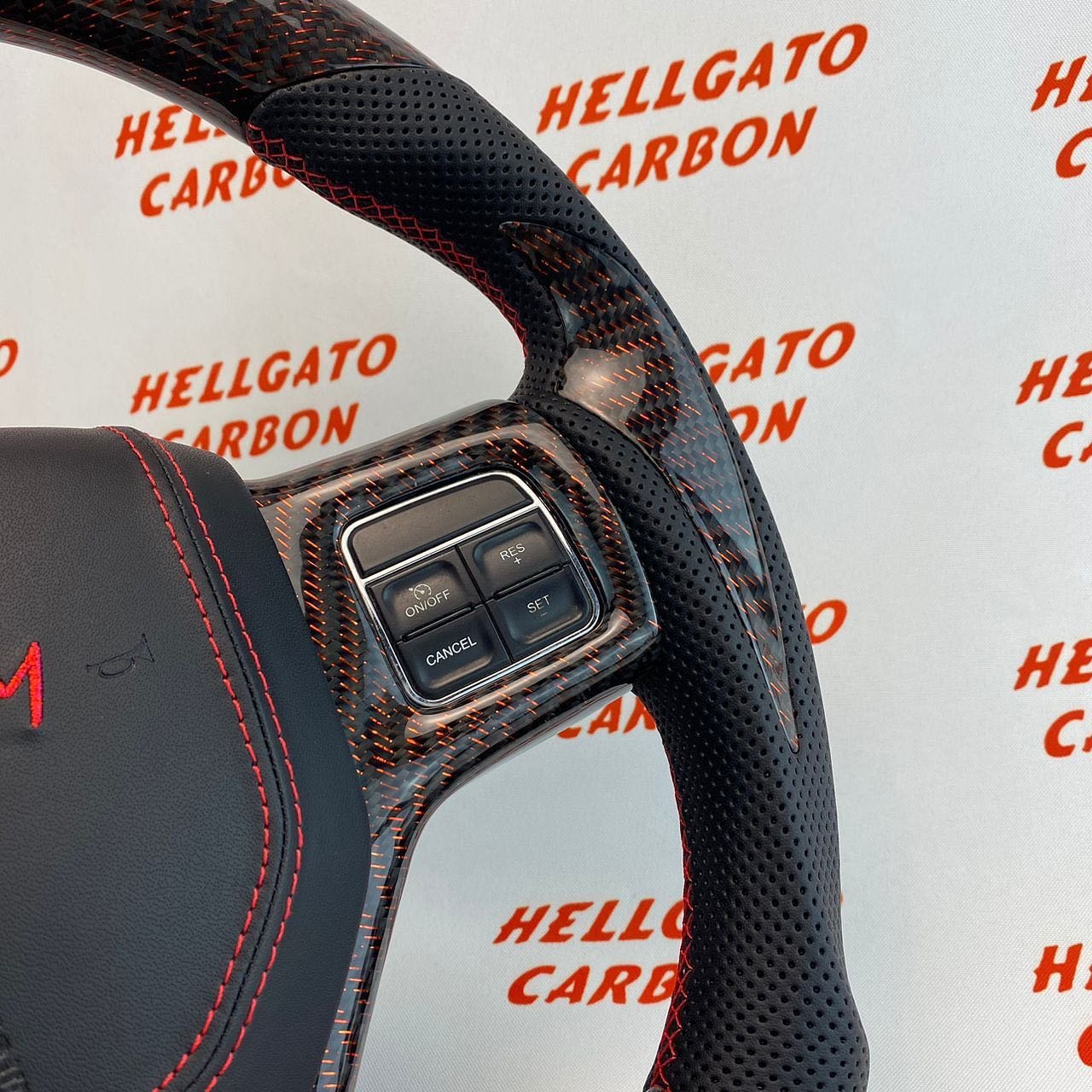 2014 Dodge RAM Custom Red Reflective Carbon Fiber Steering Wheel | OEM Flat Bottom | LED Shift Lights | HellRAM Edition - Image 6