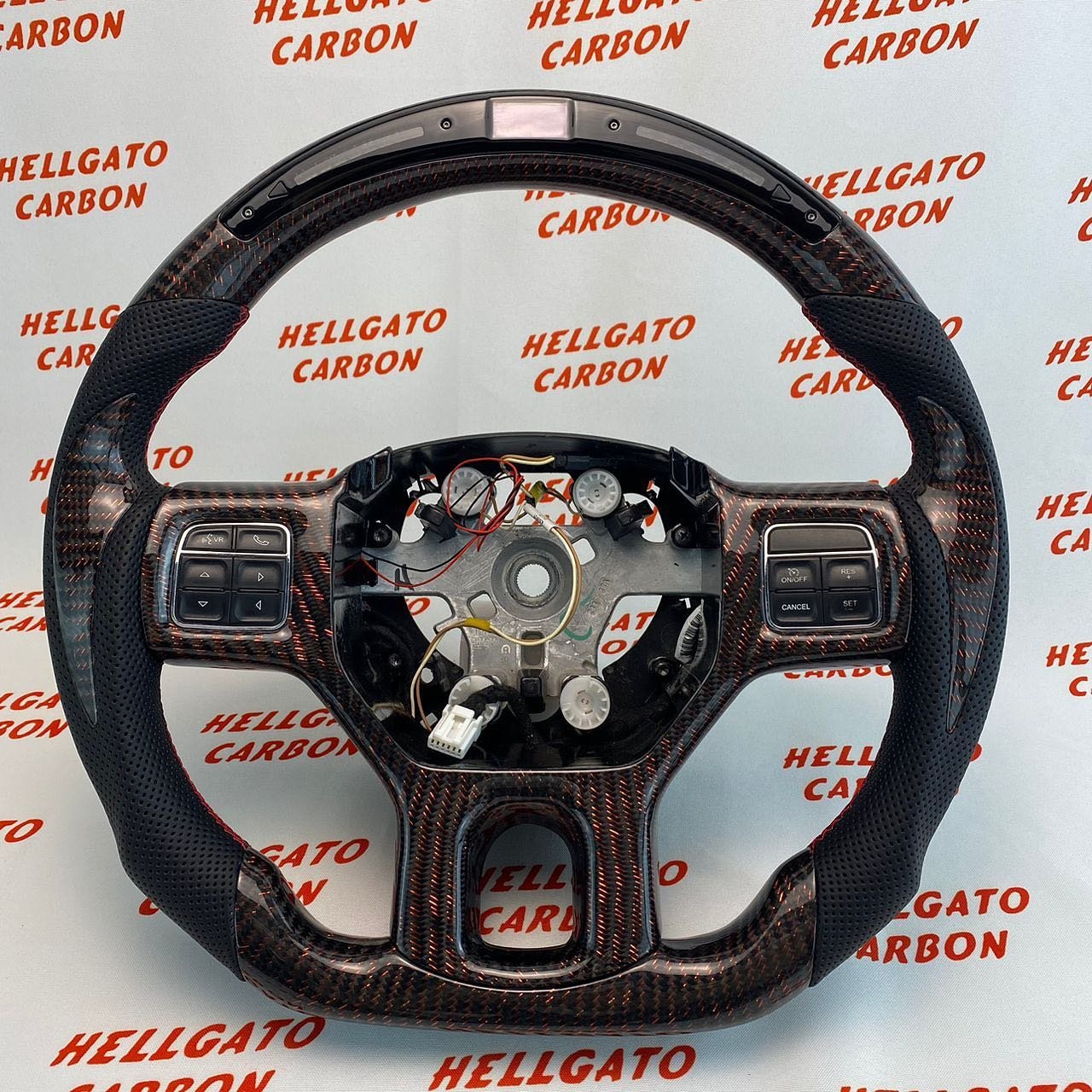2014 Dodge RAM Custom Red Reflective Carbon Fiber Steering Wheel | OEM Flat Bottom | LED Shift Lights | HellRAM Edition - Image 9
