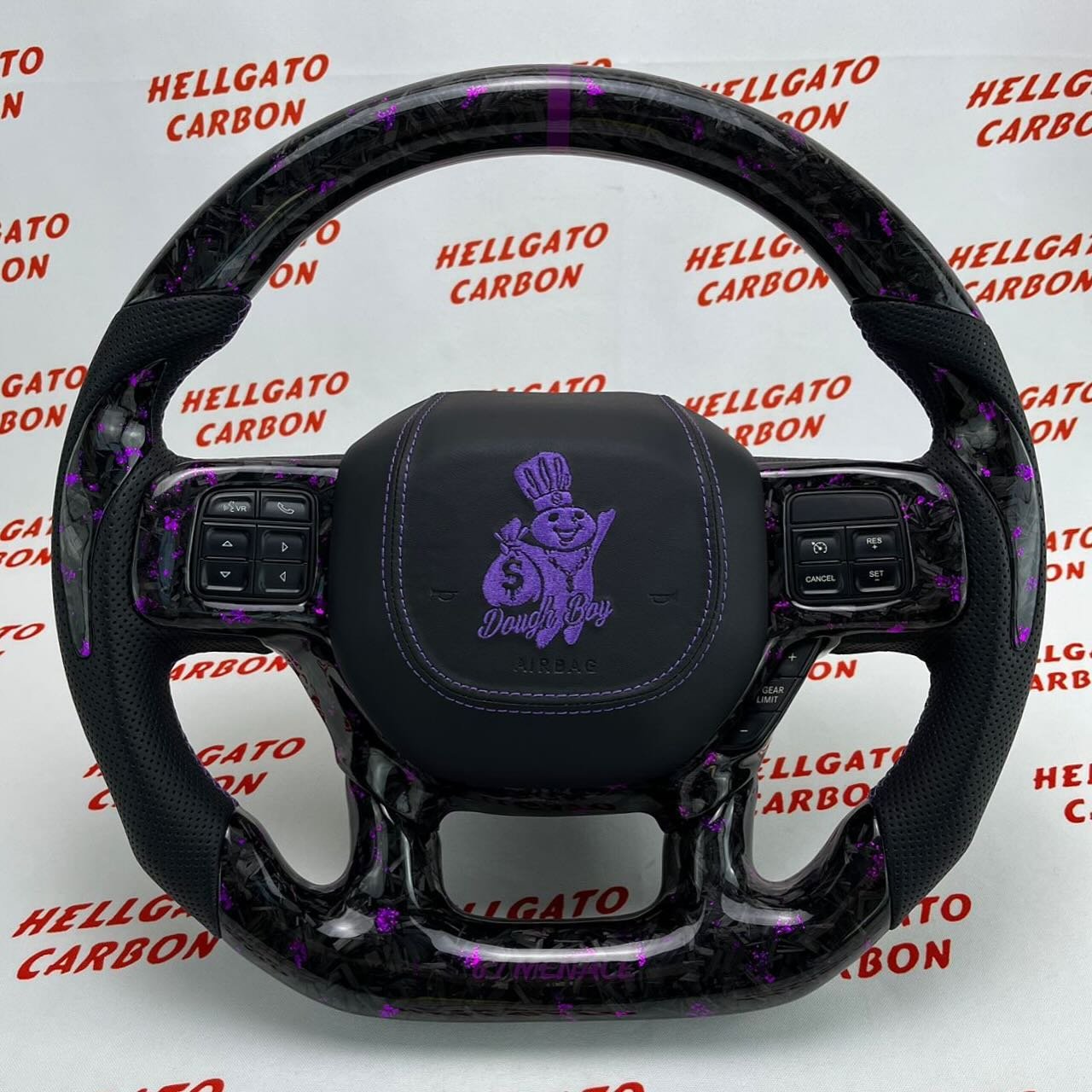 2019+ RAM 2500 6.7L Cummins Custom Purple Forged Carbon Fiber Steering Wheel | OEM Flat Bottom | Heated - Image 2