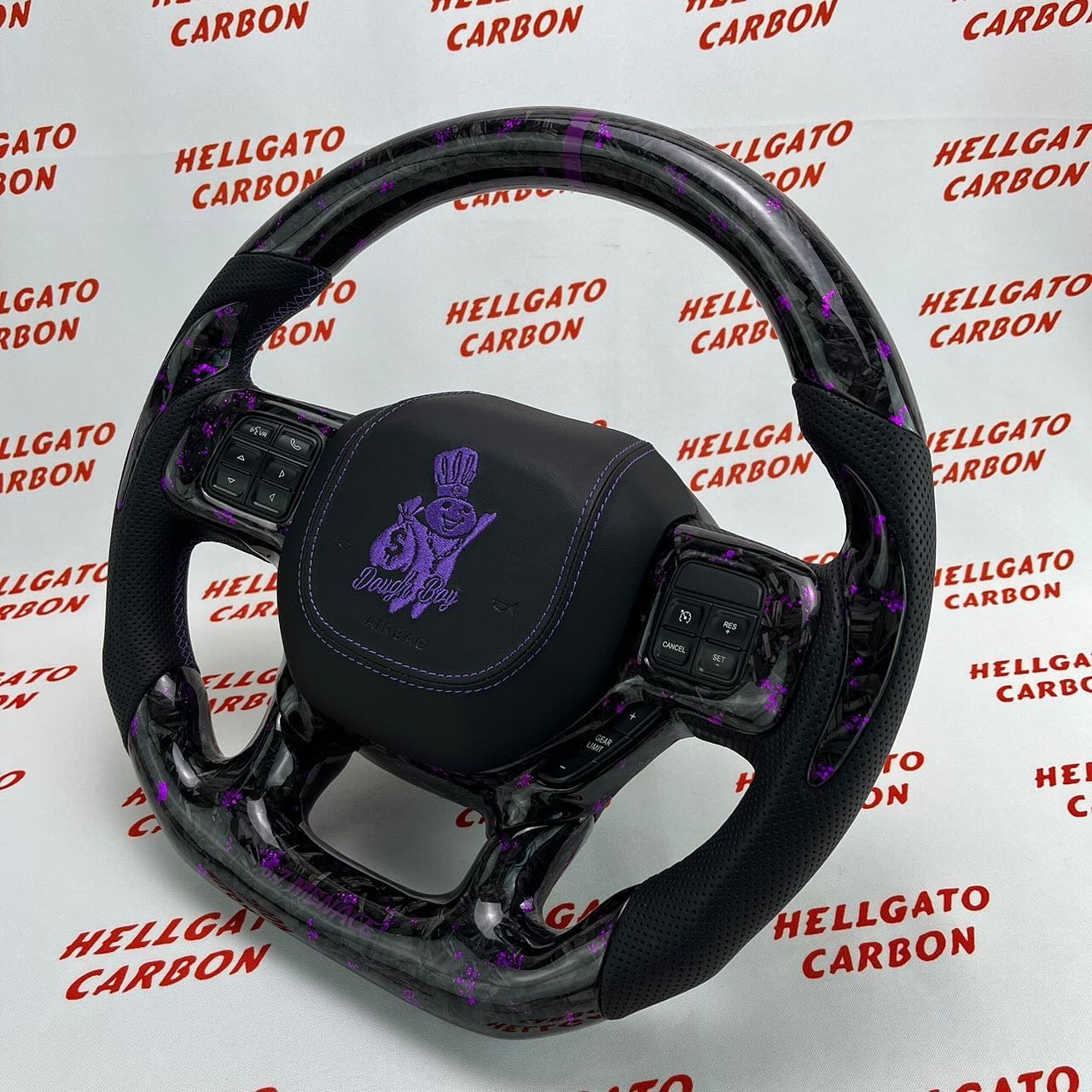 2019+ RAM 2500 6.7L Cummins Custom Purple Forged Carbon Fiber Steering Wheel | OEM Flat Bottom | Heated - Image 3