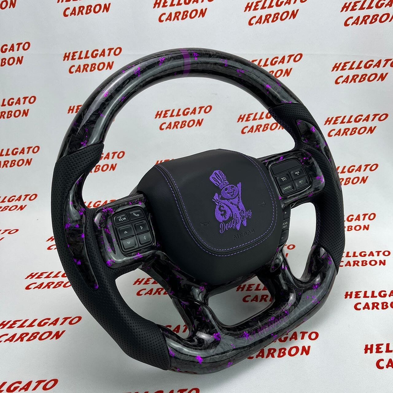 2019+ RAM 2500 6.7L Cummins Custom Purple Forged Carbon Fiber Steering Wheel | OEM Flat Bottom | Heated - Image 4
