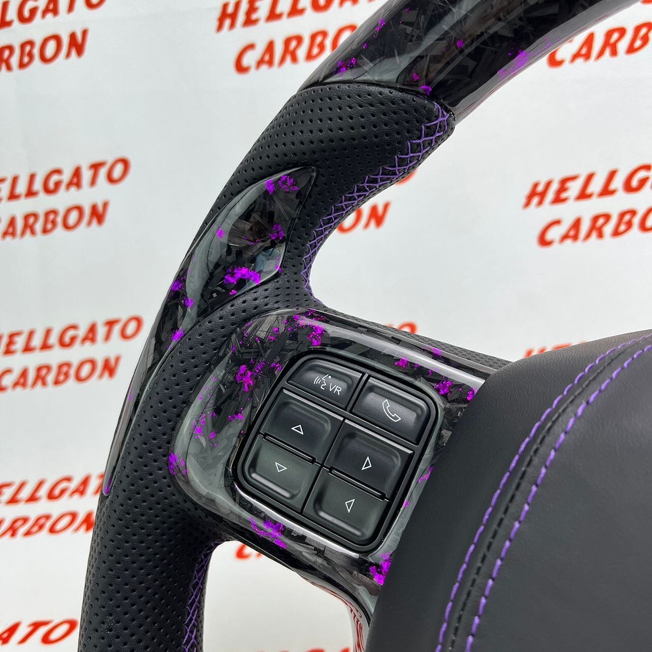 2019+ RAM 2500 6.7L Cummins Custom Purple Forged Carbon Fiber Steering Wheel | OEM Flat Bottom | Heated - Image 7