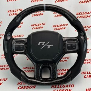 2012–2018 Dodge RAM 1500 Custom Black Forged Carbon Fiber Steering Wheel | OEM Flat Bottom | R/T Edition