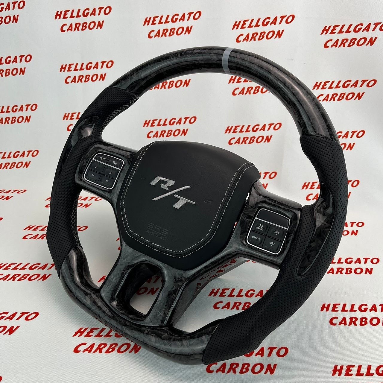 2012–2018 Dodge RAM 1500 Custom Black Forged Carbon Fiber Steering Wheel | OEM Flat Bottom | R/T Edition - Image 3