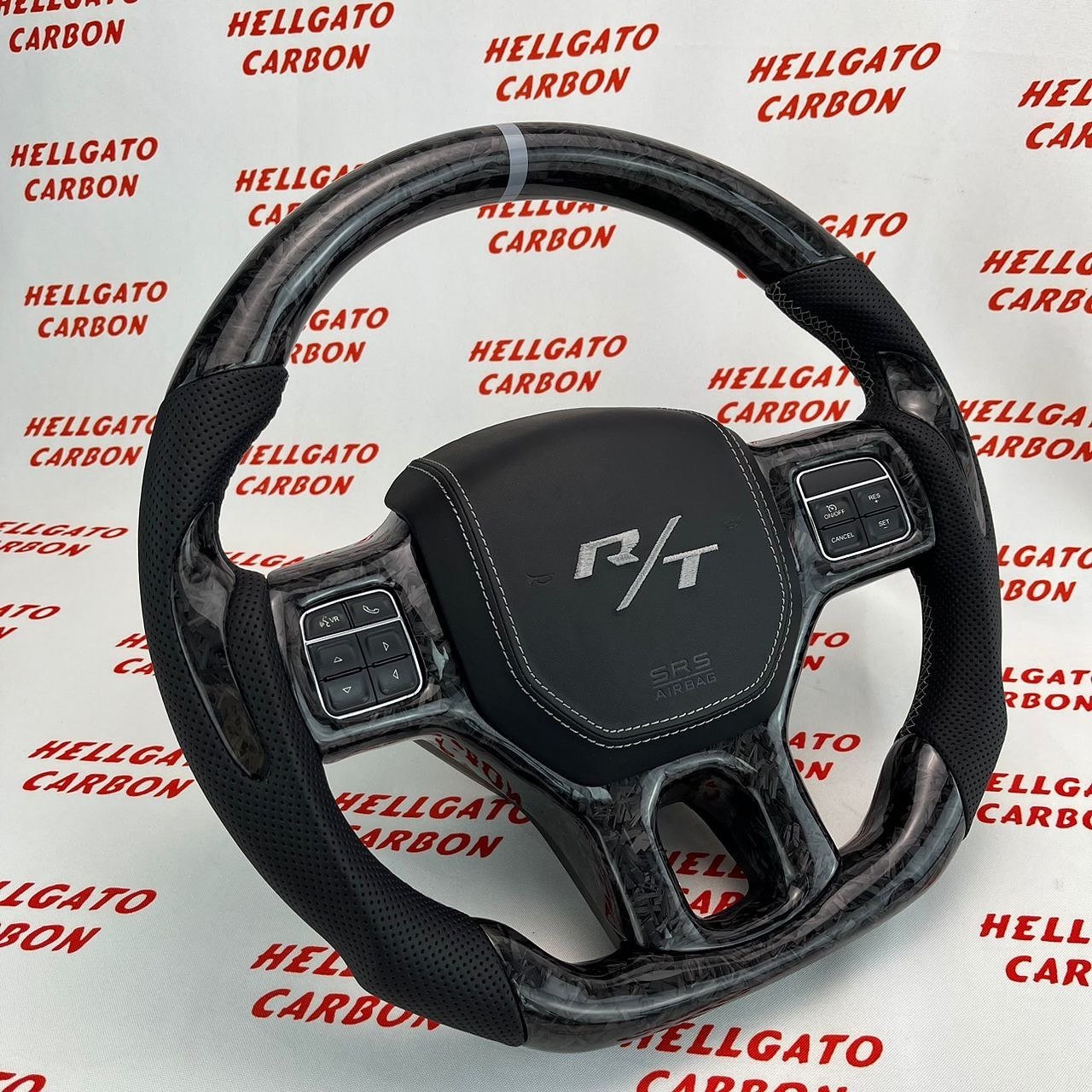 2012–2018 Dodge RAM 1500 Custom Black Forged Carbon Fiber Steering Wheel | OEM Flat Bottom | R/T Edition - Image 4