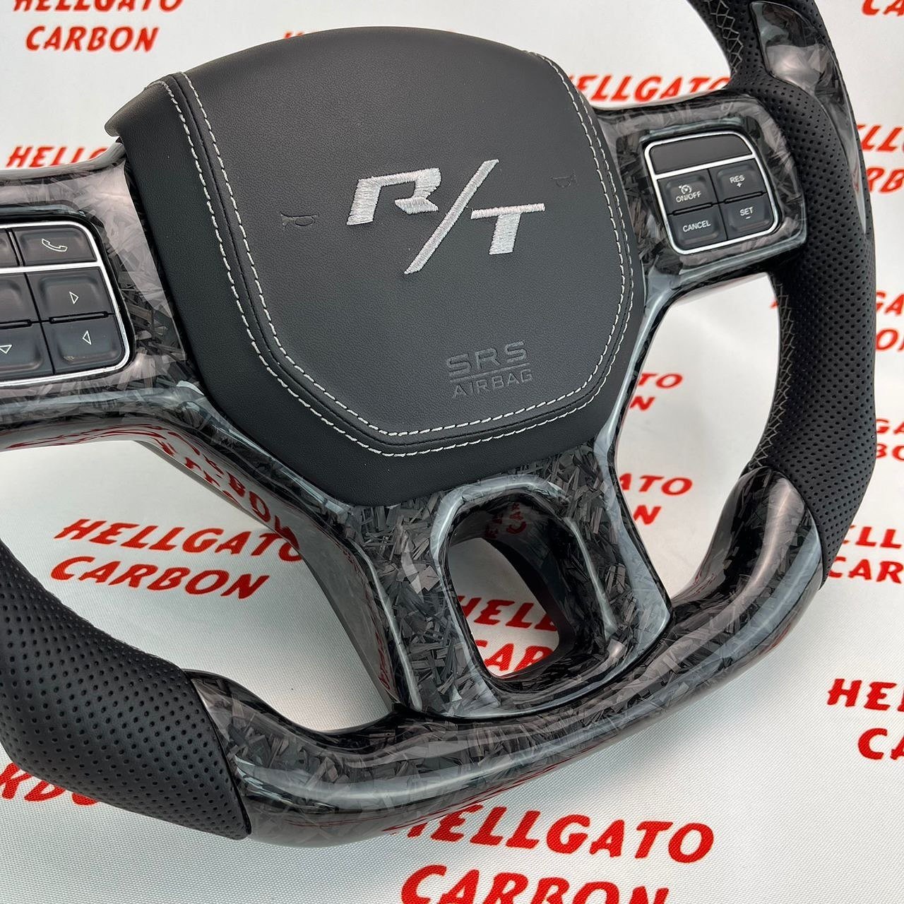 2012–2018 Dodge RAM 1500 Custom Black Forged Carbon Fiber Steering Wheel | OEM Flat Bottom | R/T Edition - Image 7