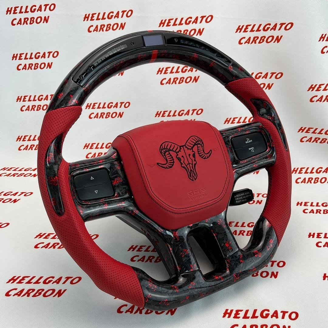 2010 RAM 1500 Custom Red Forged Carbon Fiber Steering Wheel | OEM Flat Bottom | LED Shift Lights | Performance Edition - Image 3