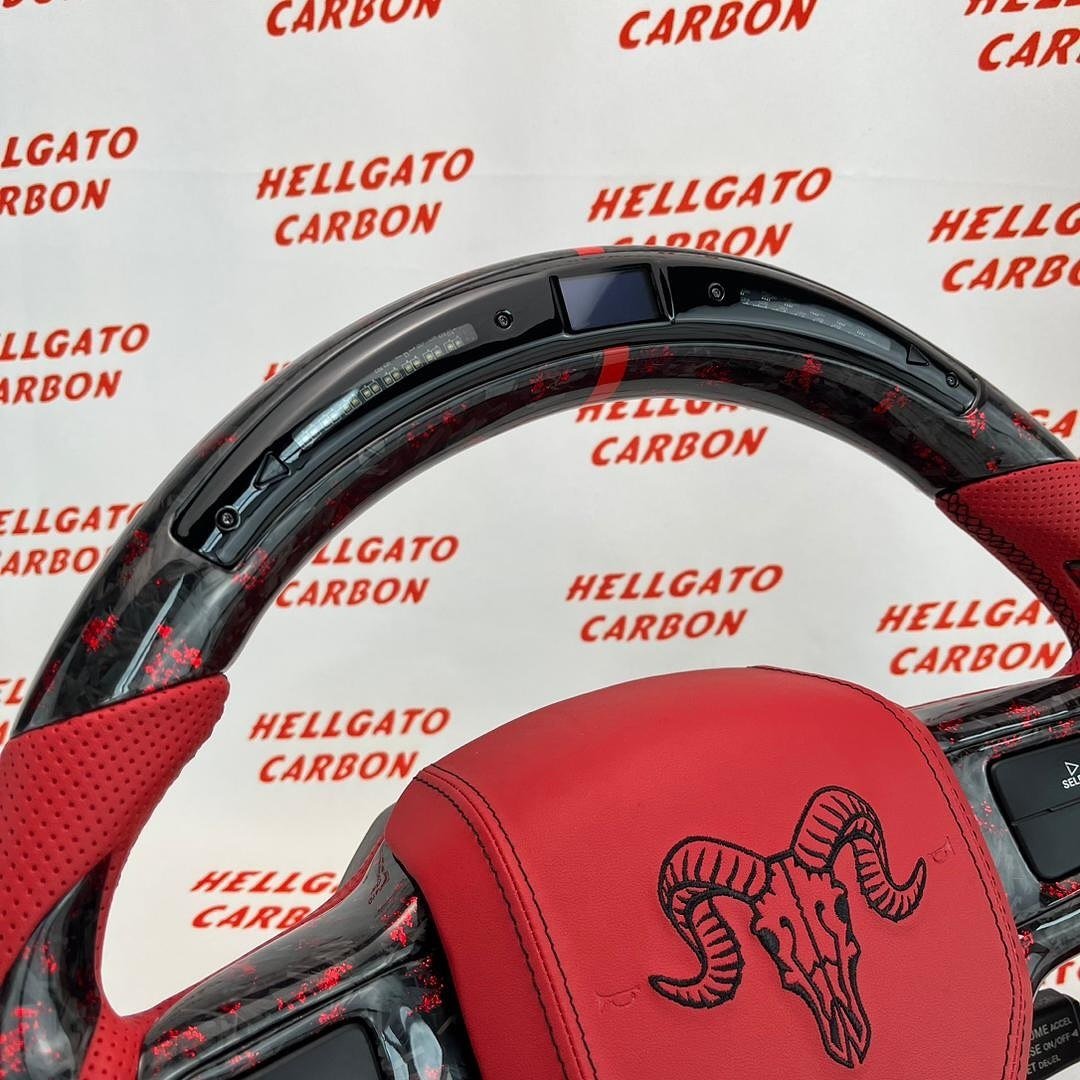 2010 RAM 1500 Custom Red Forged Carbon Fiber Steering Wheel | OEM Flat Bottom | LED Shift Lights | Performance Edition - Image 4