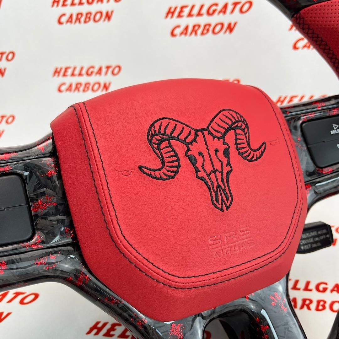 2010 RAM 1500 Custom Red Forged Carbon Fiber Steering Wheel | OEM Flat Bottom | LED Shift Lights | Performance Edition - Image 5