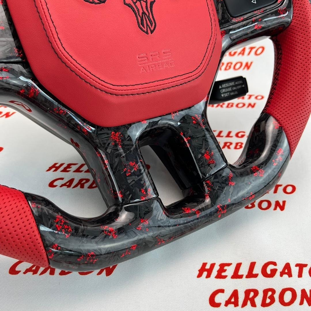 2010 RAM 1500 Custom Red Forged Carbon Fiber Steering Wheel | OEM Flat Bottom | LED Shift Lights | Performance Edition - Image 6