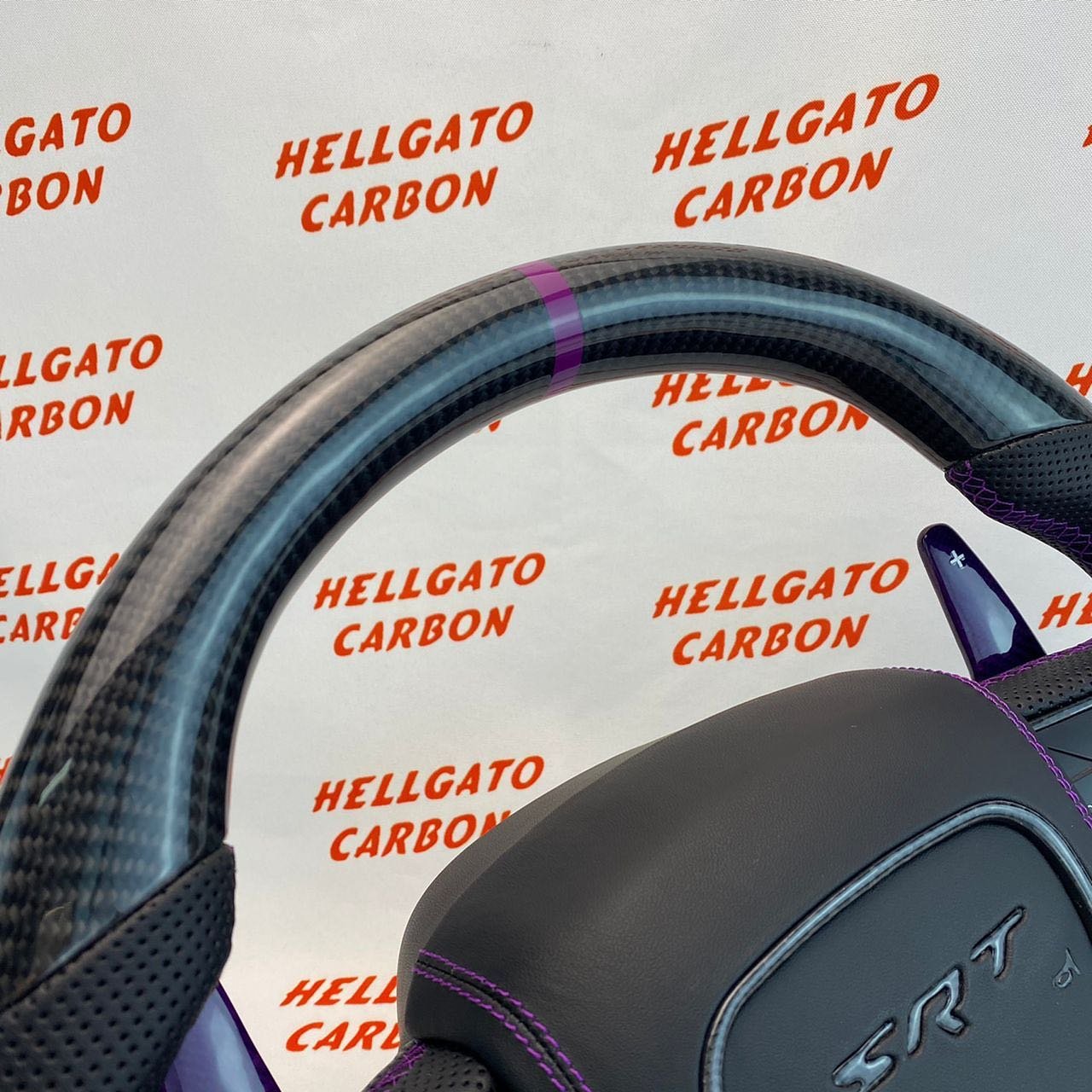 2015–2023 Jeep Grand Cherokee SRT Custom Gloss Black Carbon Fiber Steering Wheel | OEM Flat Bottom | Purple Paddle Shifters - Image 7