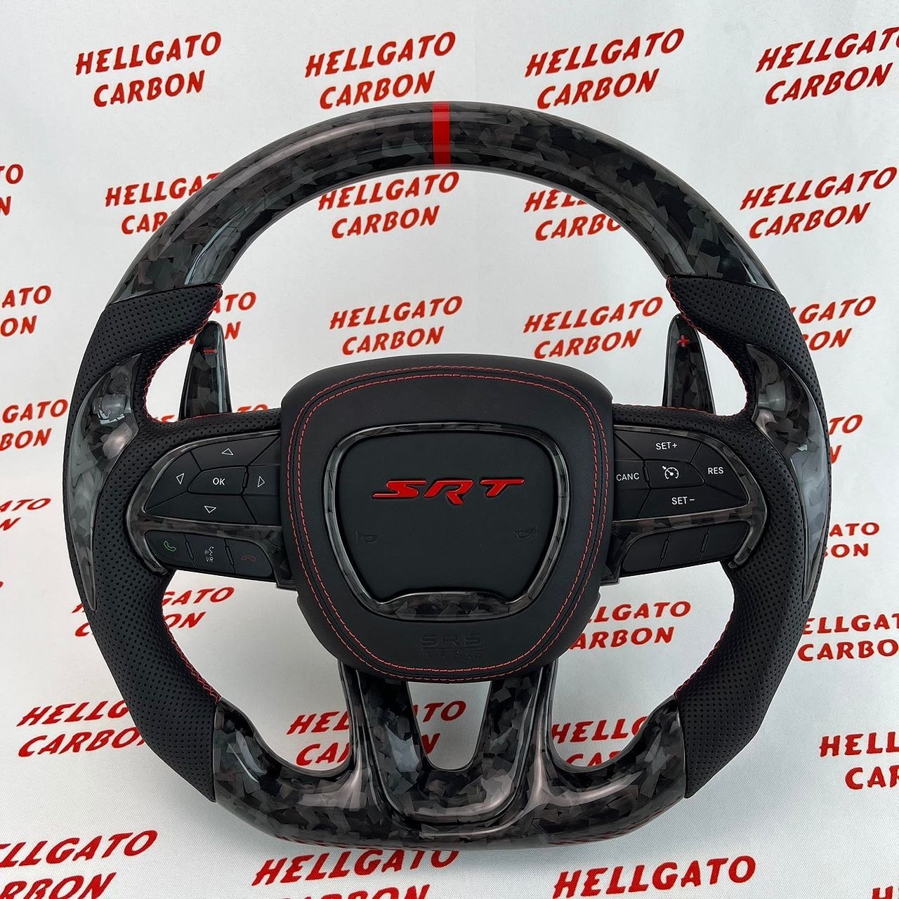 2014–2023 Jeep Grand Cherokee SRT Custom Black Forged Carbon Fiber Steering Wheel | OEM Flat Bottom | Heated | Extended Paddle Shifters - Image 2
