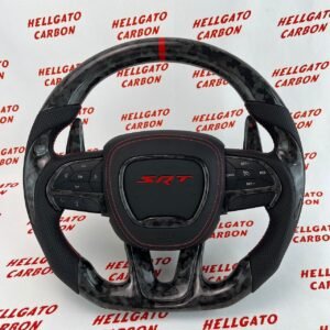 2014–2023 Jeep Grand Cherokee SRT Custom Black Forged Carbon Fiber Steering Wheel | OEM Flat Bottom | Heated | Extended Paddle Shifters
