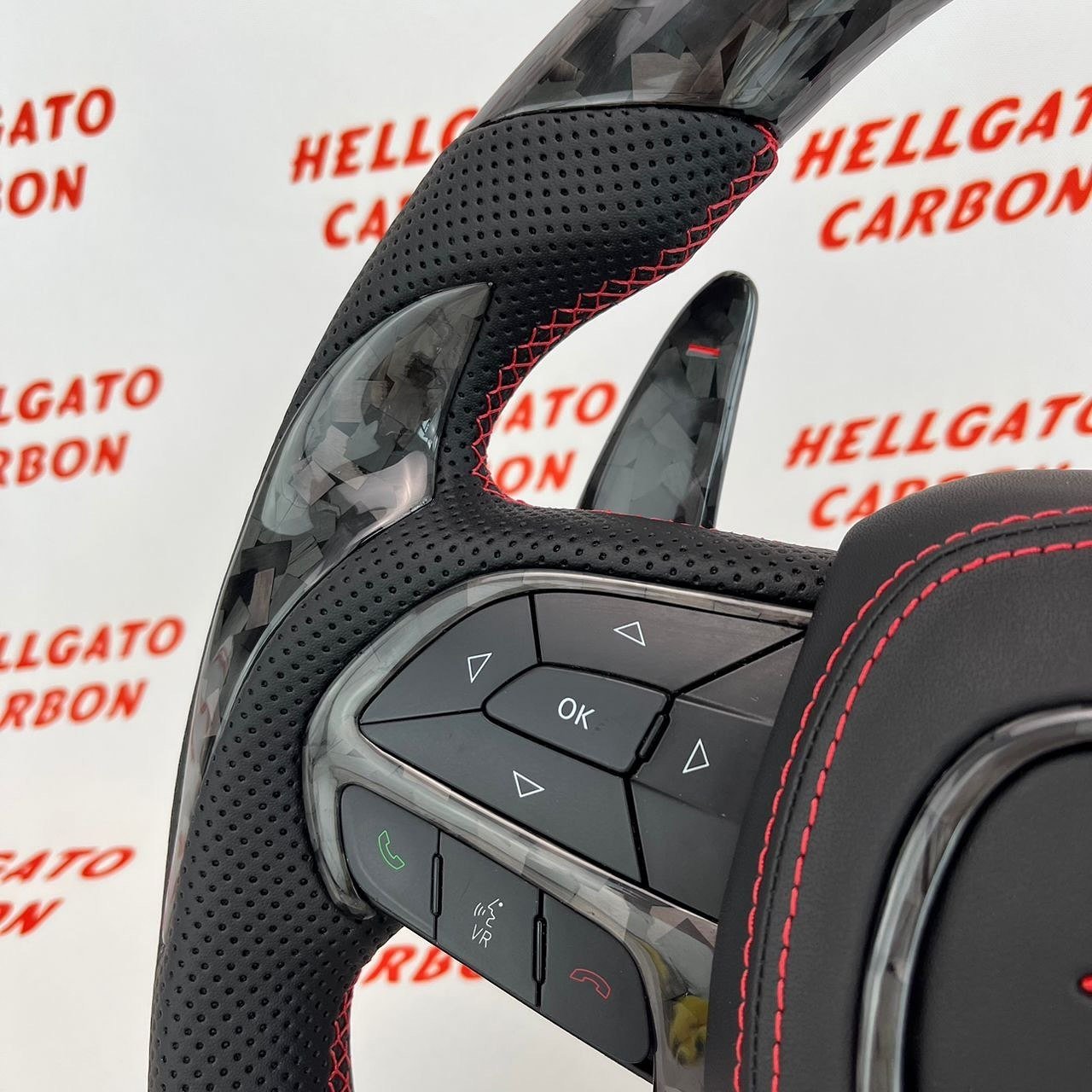 2014–2023 Jeep Grand Cherokee SRT Custom Black Forged Carbon Fiber Steering Wheel | OEM Flat Bottom | Heated | Extended Paddle Shifters - Image 8