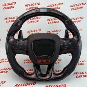 2014–2025 Jeep Grand Cherokee SRT Custom Red Forged Carbon Fiber Steering Wheel | OEM Flat Bottom | Heated | LED Shift Lights | RGB SRT Logo