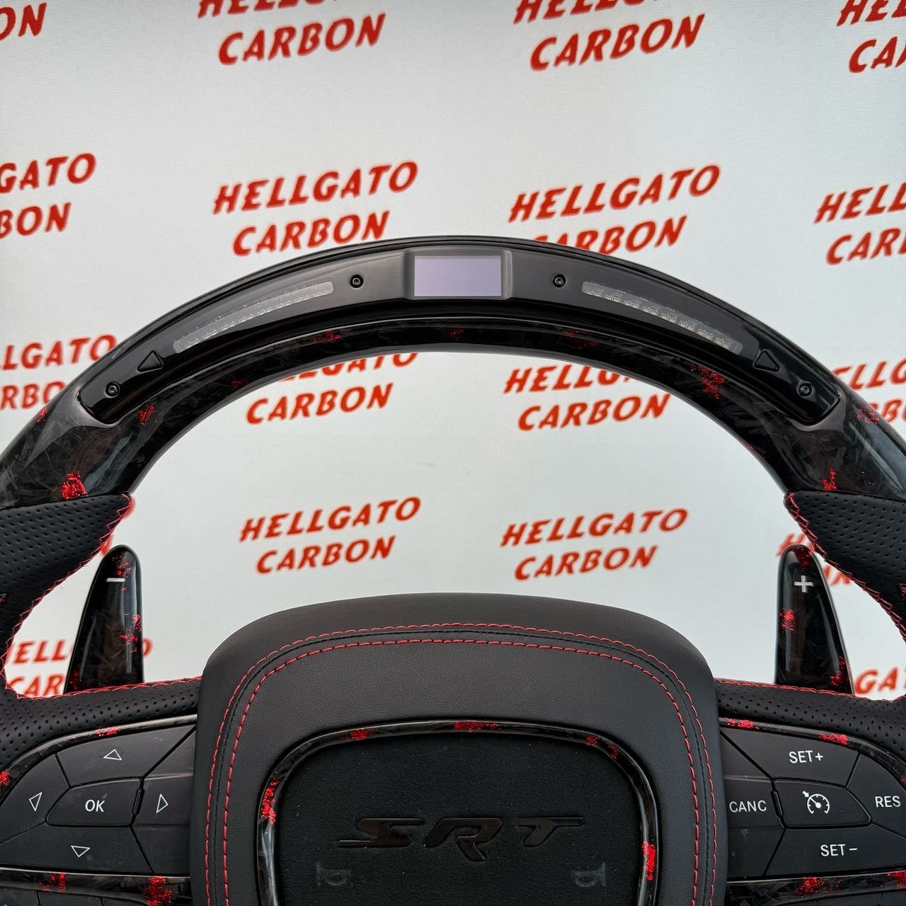 2014–2025 Jeep Grand Cherokee SRT Custom Red Forged Carbon Fiber Steering Wheel | OEM Flat Bottom | Heated | LED Shift Lights | RGB SRT Logo - Image 2
