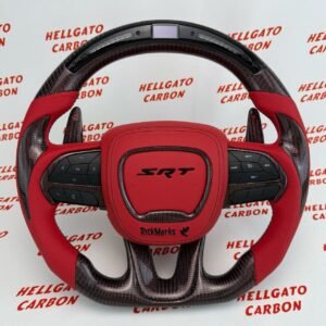 2014–2025 Jeep Grand Cherokee SRT Custom Red Reflective Carbon Fiber Steering Wheel | OEM Flat Bottom | Heated | LED Shift Lights | RGB SRT Logo