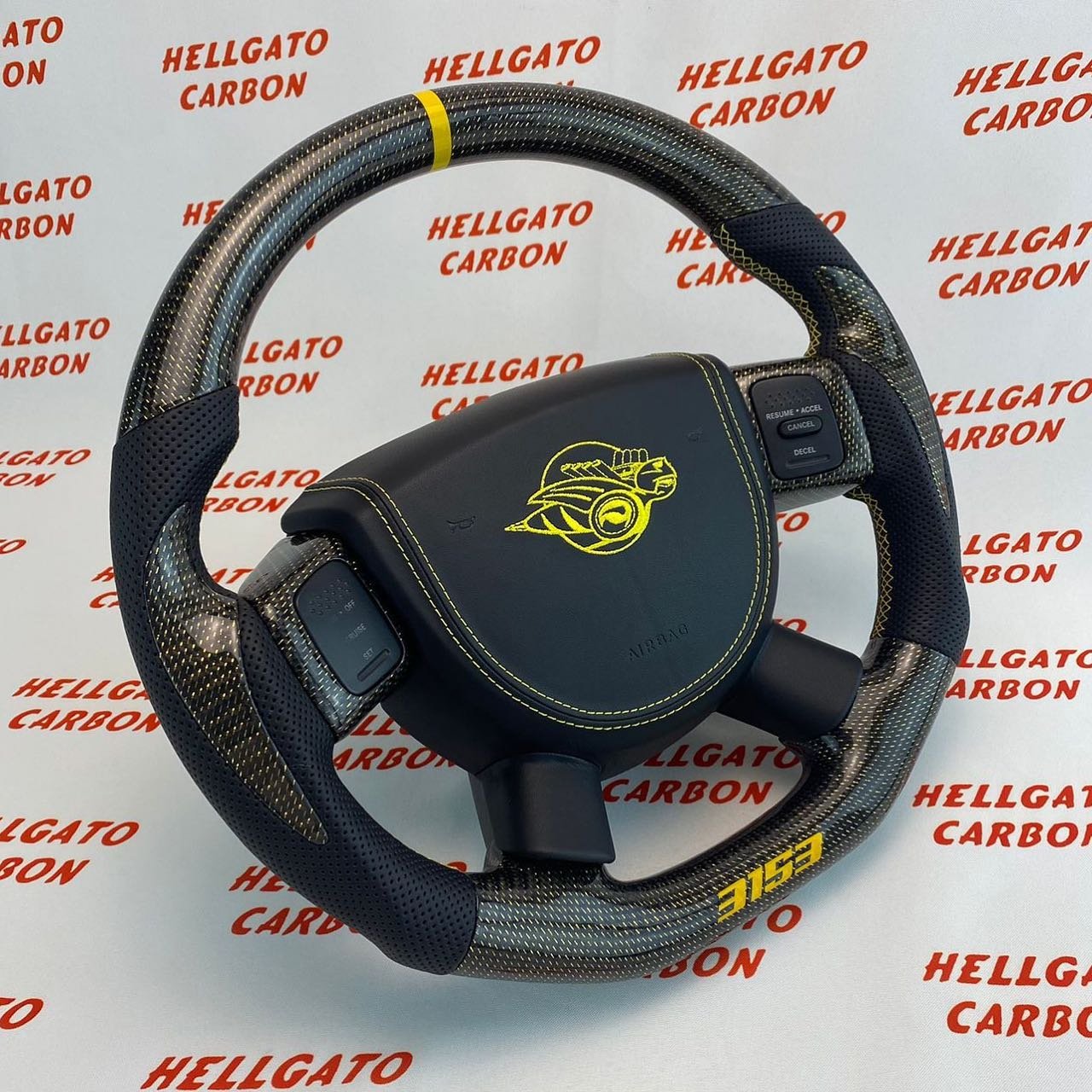 2005 RAM 1500 Custom Gold Reflective Carbon Fiber Steering Wheel | Flat Bottom OEM | Rumble Bee Edition - Image 3