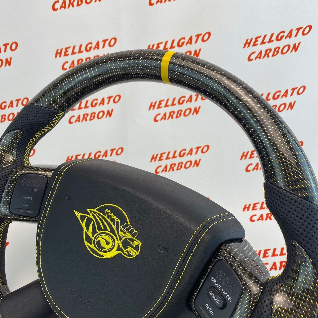 2005 RAM 1500 Custom Gold Reflective Carbon Fiber Steering Wheel | Flat Bottom OEM | Rumble Bee Edition - Image 4