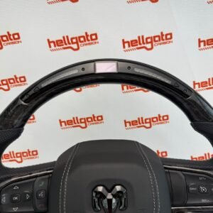2019+ RAM 1500 Custom Black Forged Carbon Fiber Steering Wheel | OEM Flat Bottom | Heated | LED Shift Lights