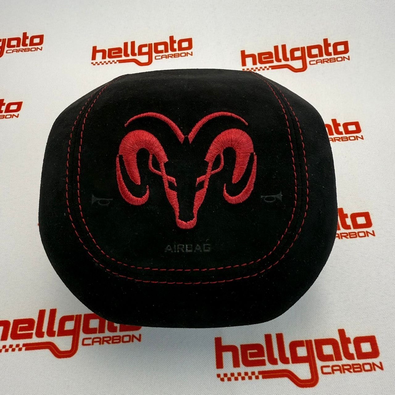 2019+ RAM 1500 Rebel Custom Red Reflective Carbon Fiber Steering Wheel | OEM Flat Bottom | Heated | LED Shift Lights | Italian Alcantara - Image 16