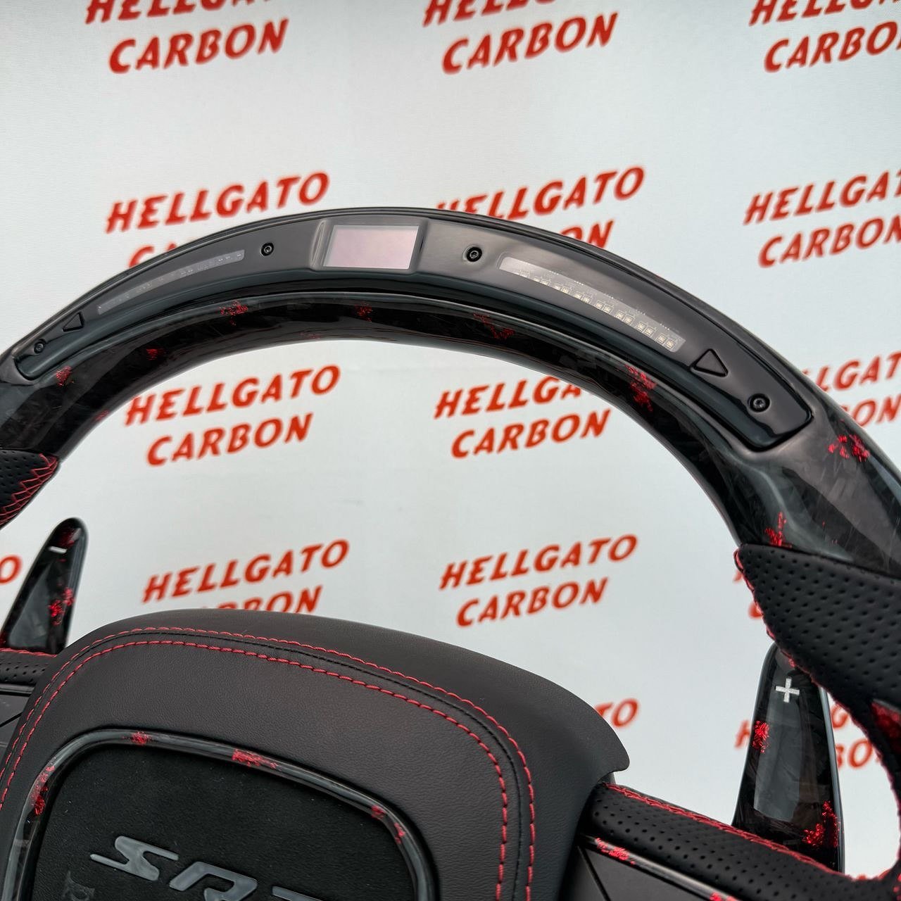 2014–2025 Jeep Grand Cherokee SRT Custom Red Forged Carbon Fiber Steering Wheel | OEM Flat Bottom | Heated | LED Shift Lights | RGB SRT Logo - Image 9
