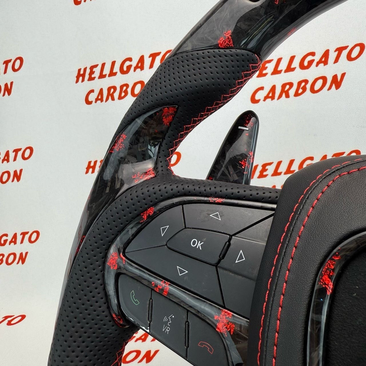 2014–2025 Jeep Grand Cherokee SRT Custom Red Forged Carbon Fiber Steering Wheel | OEM Flat Bottom | Heated | LED Shift Lights | RGB SRT Logo - Image 12