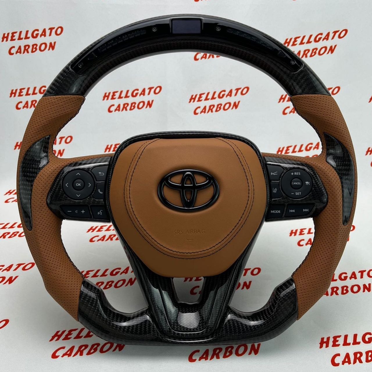 Toyota Corolla gloss black carbon fiber steering wheel detail