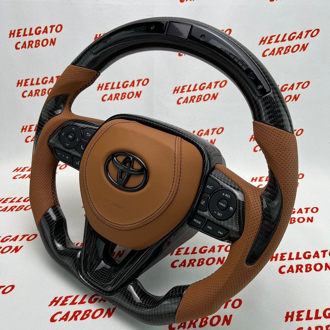 2020 Toyota Corolla Custom Gloss Black Carbon Fiber Steering Wheel | OEM Flat Bottom | LED Shift Lights - Image 3
