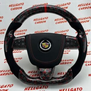 2015 Cadillac CTS-V Custom Red Forged Carbon Fiber Steering Wheel | OEM Flat Bottom | Italian Alcantara