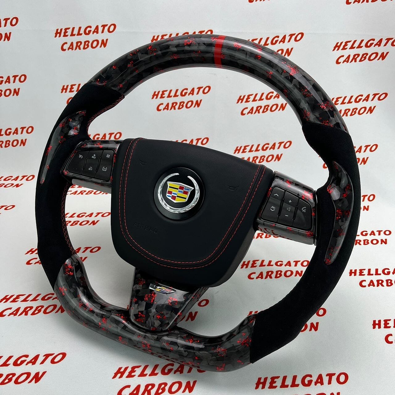 2015 Cadillac CTS-V Custom Red Forged Carbon Fiber Steering Wheel | OEM Flat Bottom | Italian Alcantara - Image 3
