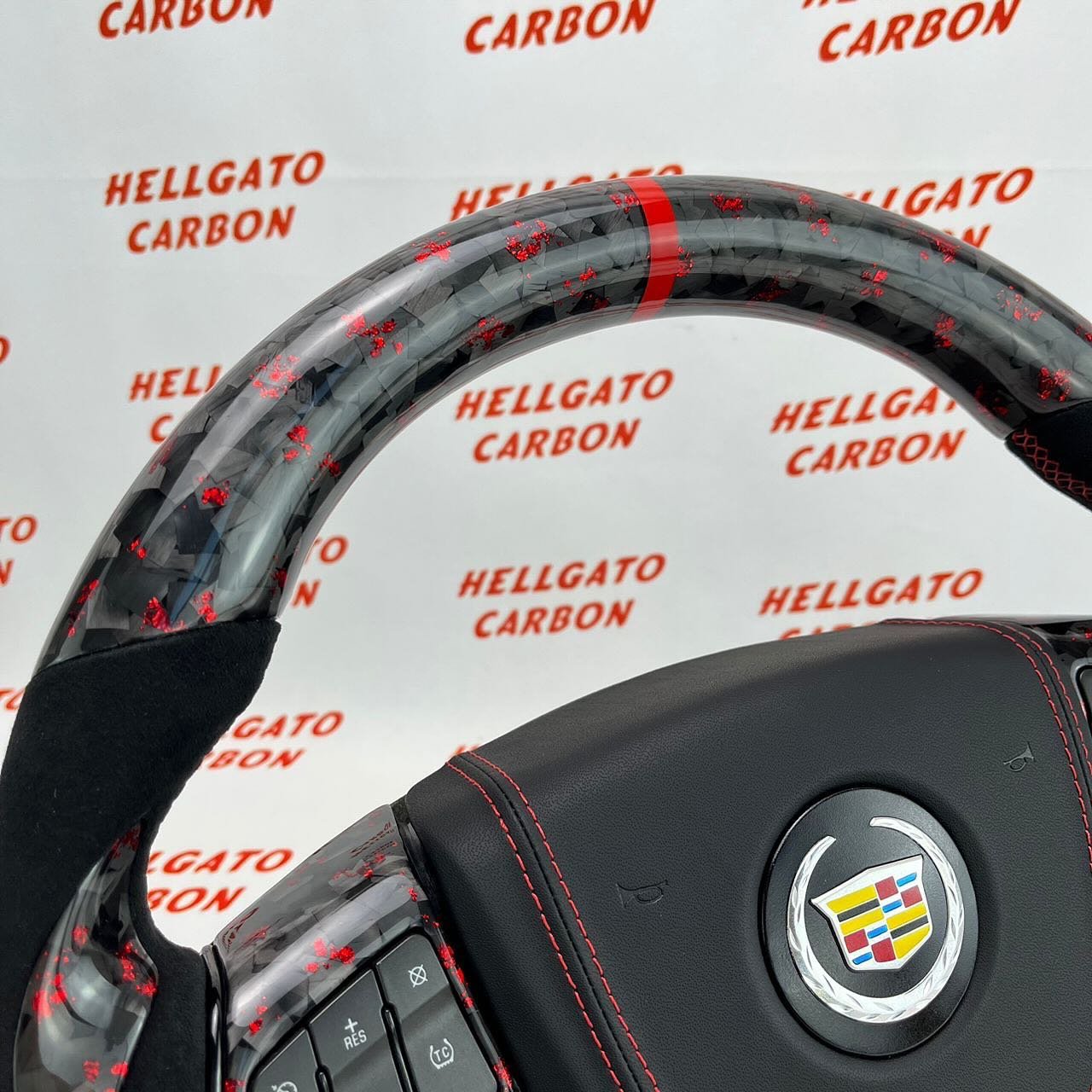 2015 Cadillac CTS-V Custom Red Forged Carbon Fiber Steering Wheel | OEM Flat Bottom | Italian Alcantara - Image 5