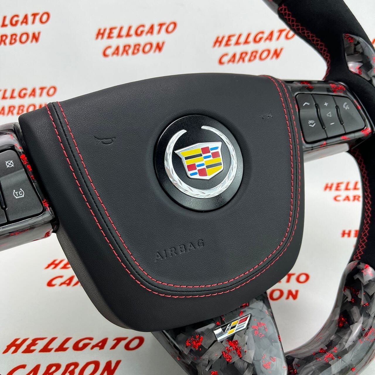 2015 Cadillac CTS-V Custom Red Forged Carbon Fiber Steering Wheel | OEM Flat Bottom | Italian Alcantara - Image 6