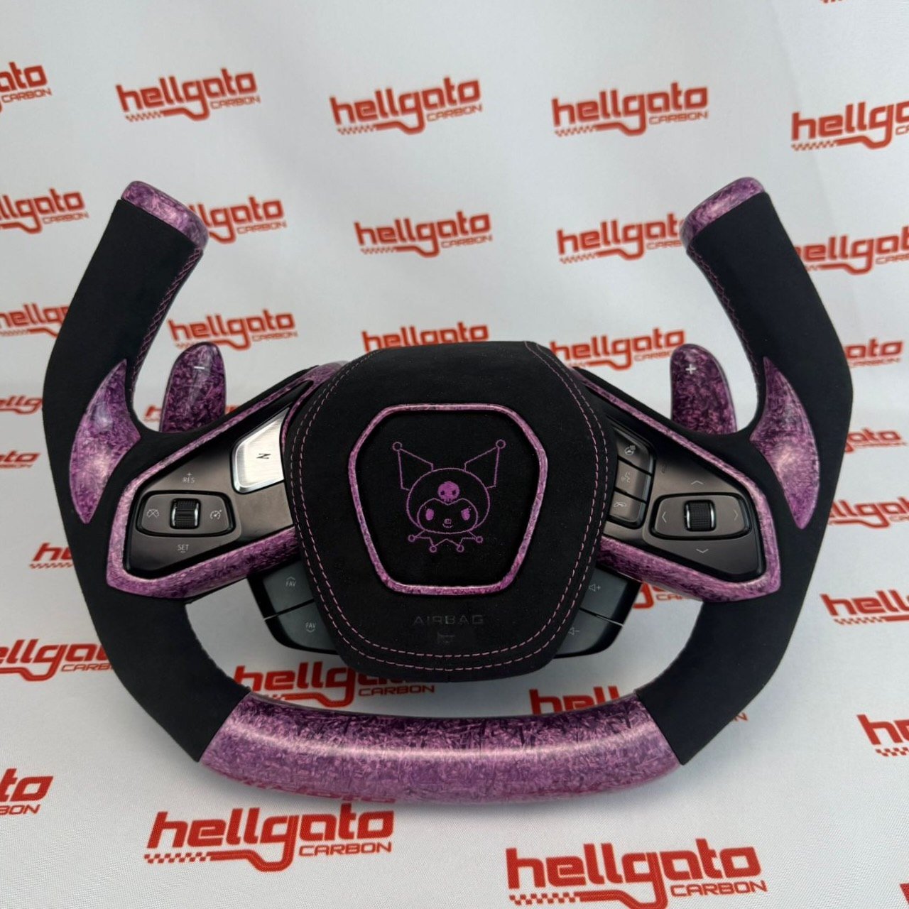 Chevrolet Corvette C8 Custom Purple Forged Carbon Fiber OEM Steering Wheel | Fighter Jet Style | Heated | Italian Alcantara