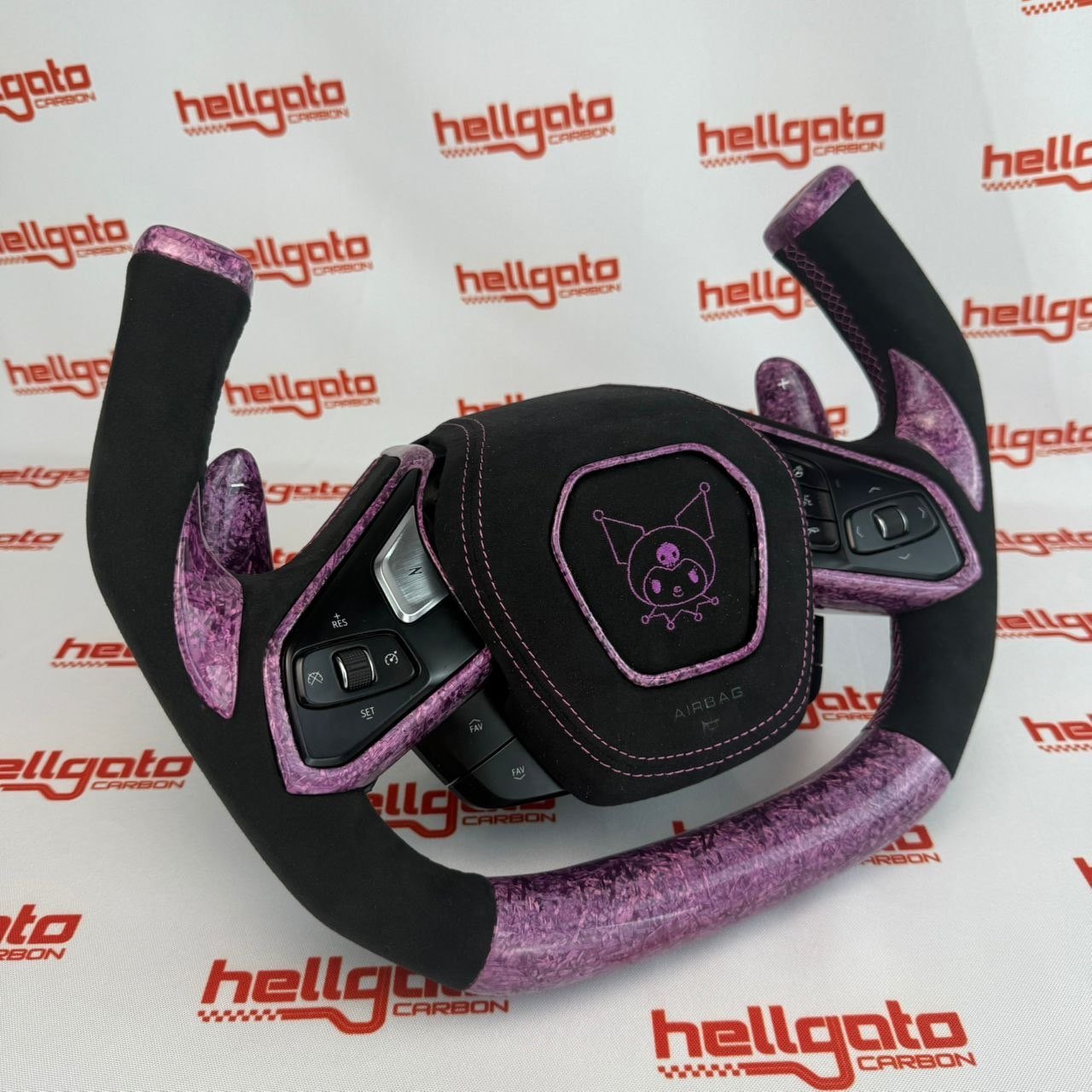 Chevrolet Corvette C8 Custom Purple Forged Carbon Fiber OEM Steering Wheel | Fighter Jet Style | Heated | Italian Alcantara - Image 3