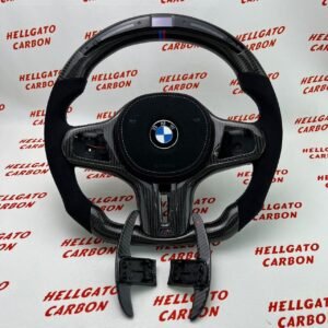 2024 BMW M8 Competition Custom Gloss Black Carbon Fiber Steering Wheel | OEM Flat Bottom | LED Shift Lights | Alcantara
