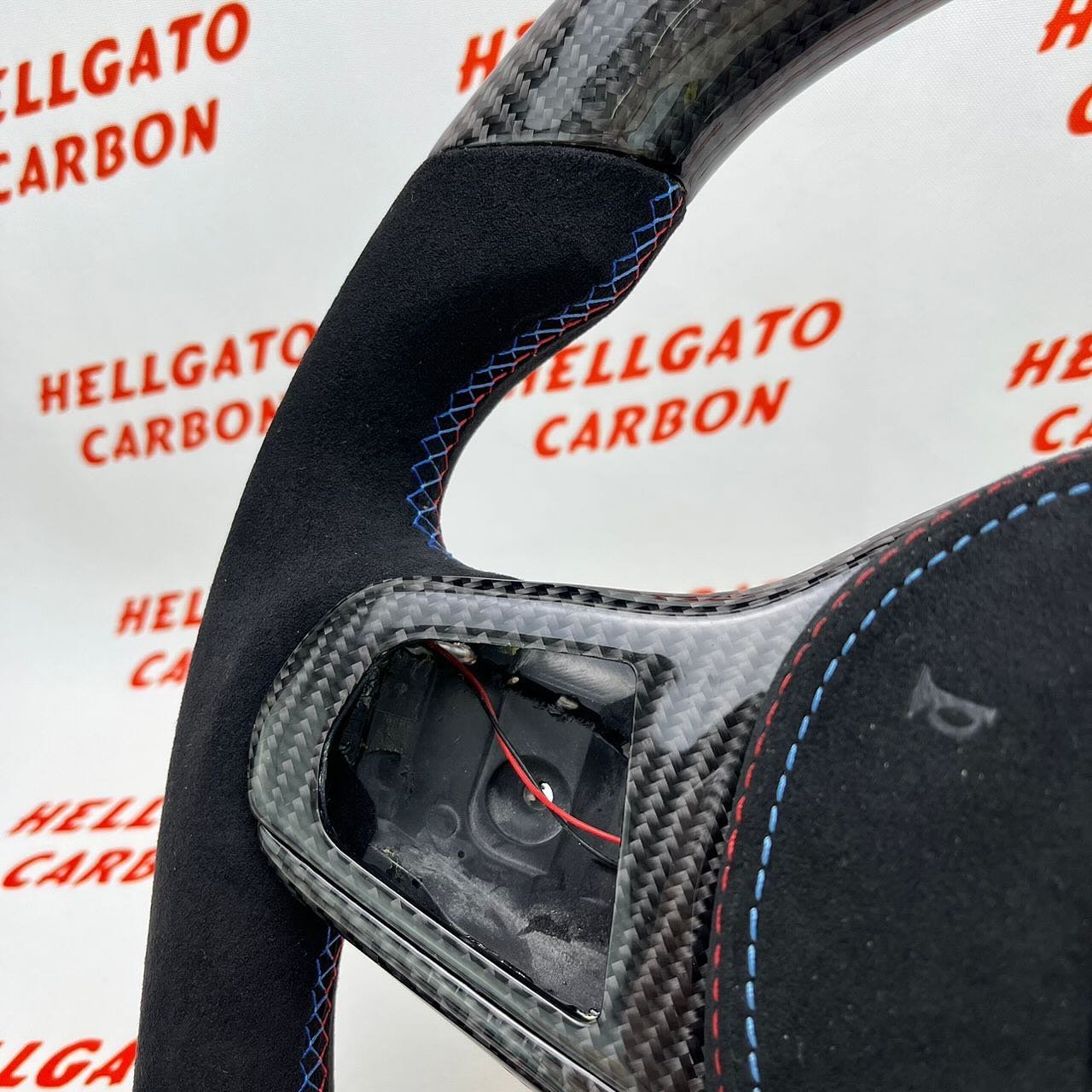2024 BMW M8 Competition Custom Gloss Black Carbon Fiber Steering Wheel | OEM Flat Bottom | LED Shift Lights | Alcantara - Image 7
