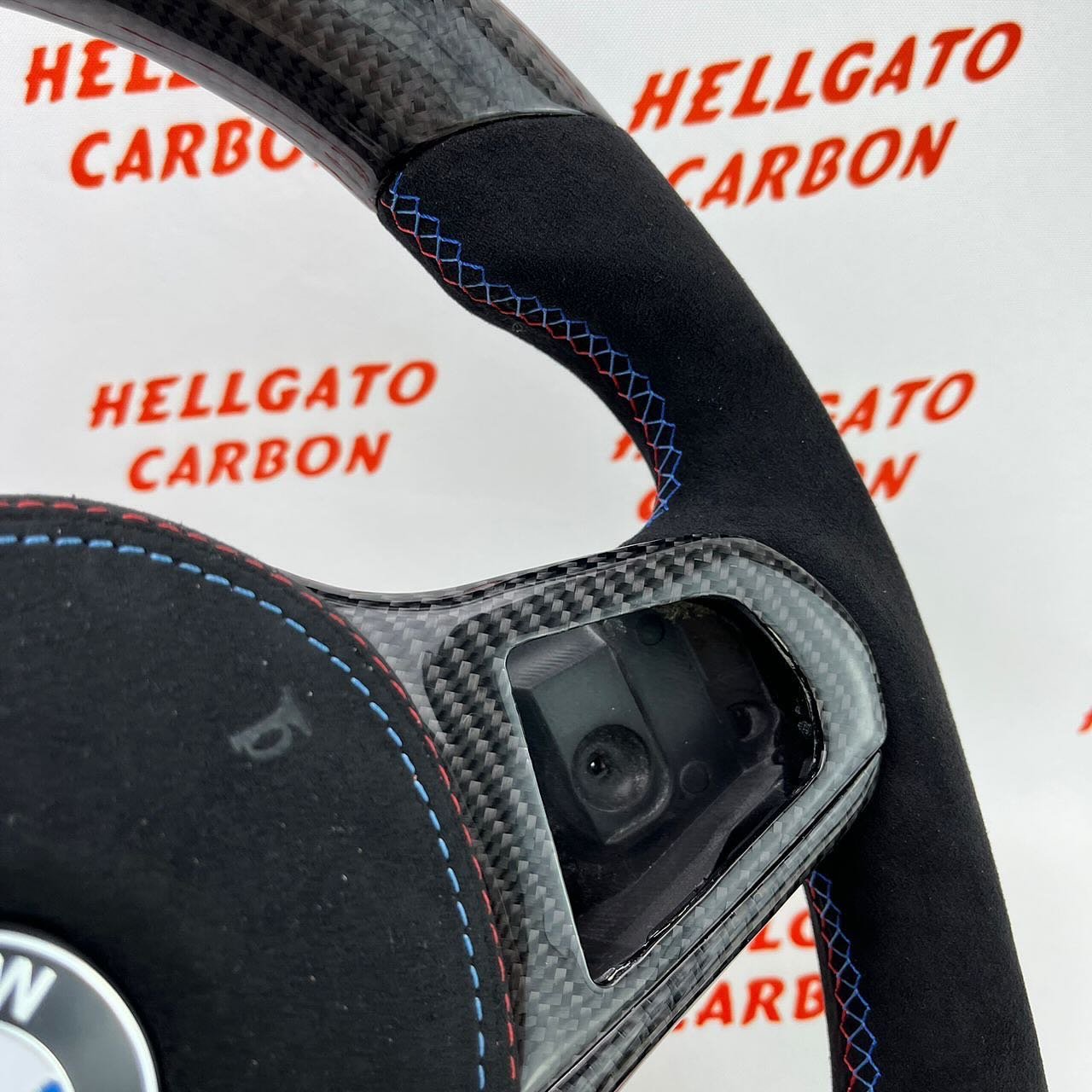 2024 BMW M8 Competition Custom Gloss Black Carbon Fiber Steering Wheel | OEM Flat Bottom | LED Shift Lights | Alcantara - Image 8