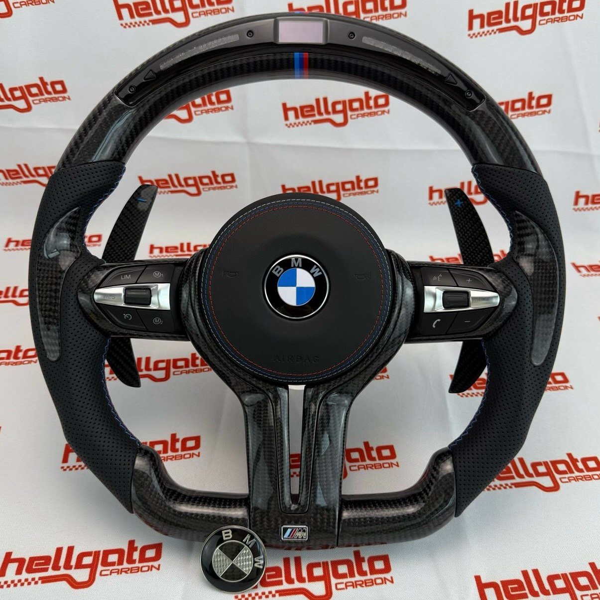 2015 BMW F80 M3 Custom Gloss Black Carbon Fiber Steering Wheel | OEM Flat Bottom | LED Shift Lights | BMW M Performance - Image 2