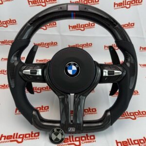 2015 BMW F80 M3 Custom Gloss Black Carbon Fiber Steering Wheel | OEM Flat Bottom | LED Shift Lights | BMW M Performance