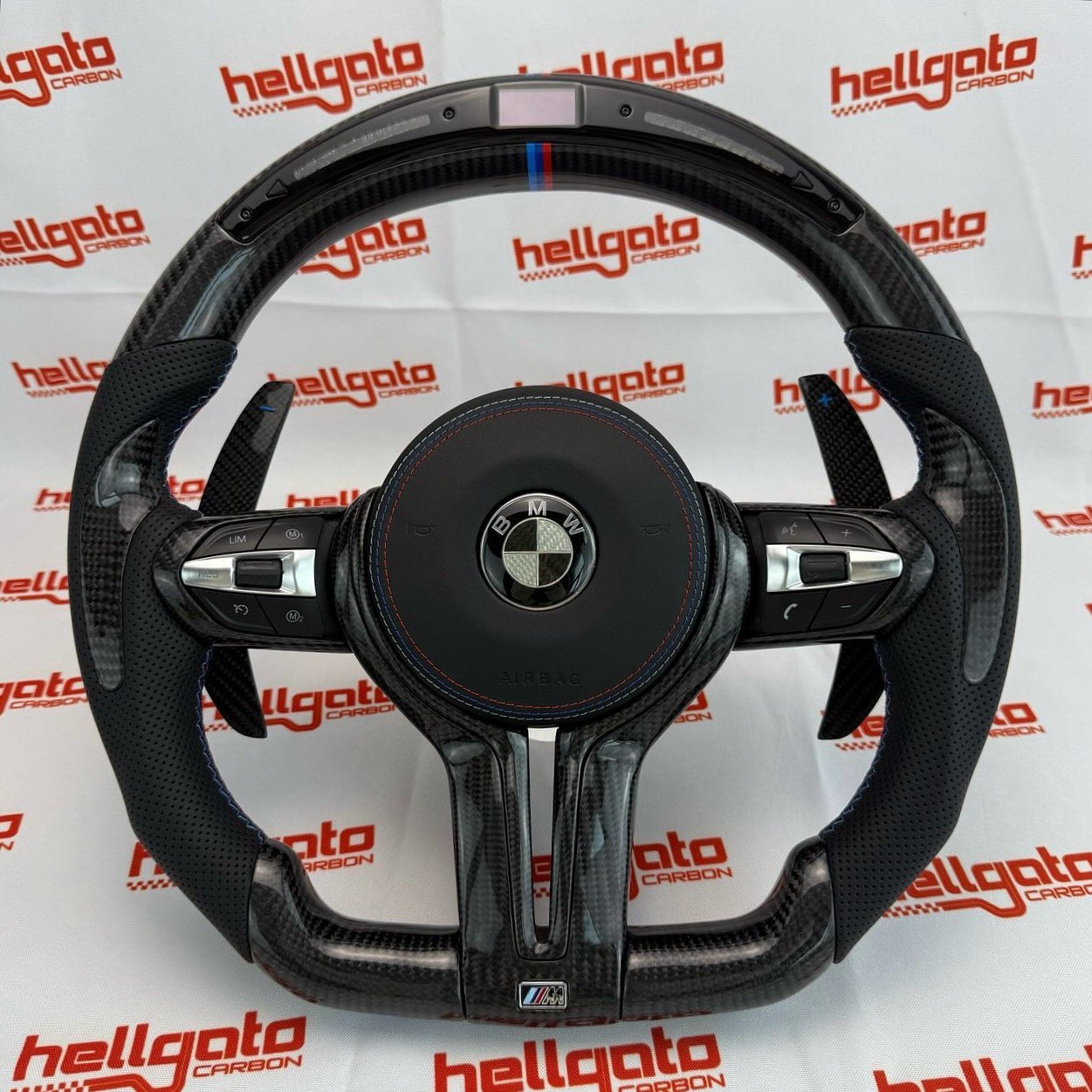 2015 BMW F80 M3 Custom Gloss Black Carbon Fiber Steering Wheel | OEM Flat Bottom | LED Shift Lights | BMW M Performance - Image 3