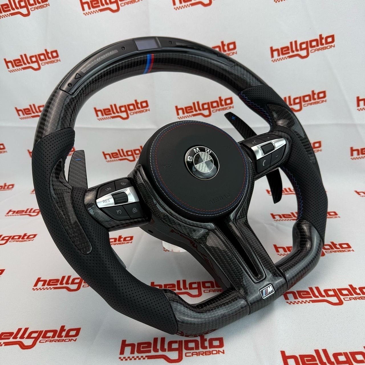 2015 BMW F80 M3 Custom Gloss Black Carbon Fiber Steering Wheel | OEM Flat Bottom | LED Shift Lights | BMW M Performance - Image 4