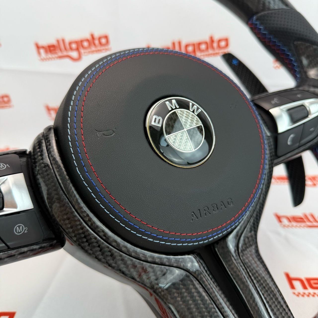 2015 BMW F80 M3 Custom Gloss Black Carbon Fiber Steering Wheel | OEM Flat Bottom | LED Shift Lights | BMW M Performance - Image 6