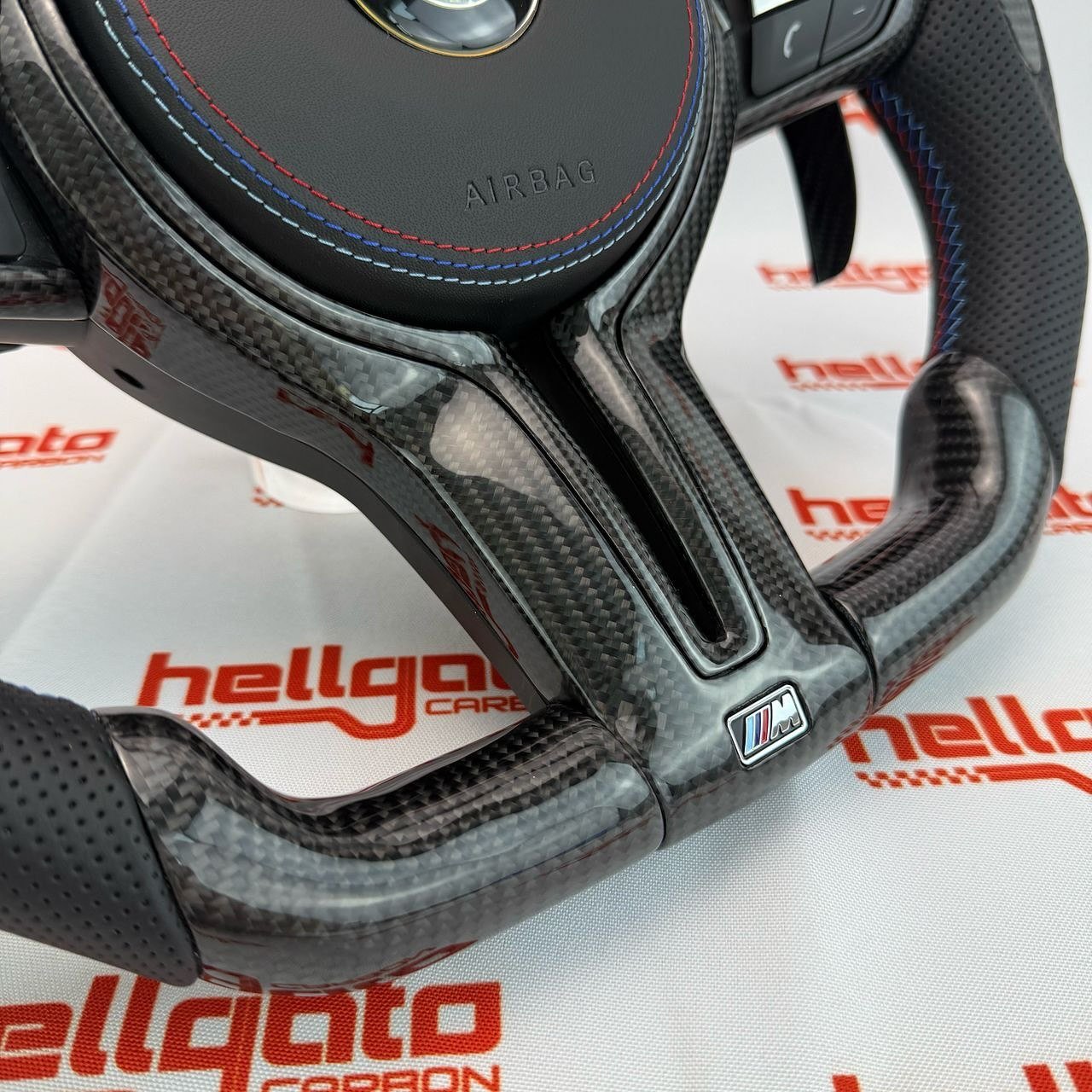 2015 BMW F80 M3 Custom Gloss Black Carbon Fiber Steering Wheel | OEM Flat Bottom | LED Shift Lights | BMW M Performance - Image 7