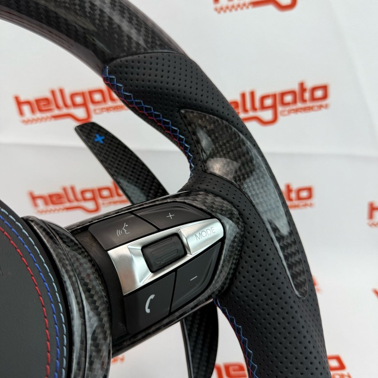 2015 BMW F80 M3 Custom Gloss Black Carbon Fiber Steering Wheel | OEM Flat Bottom | LED Shift Lights | BMW M Performance - Image 8