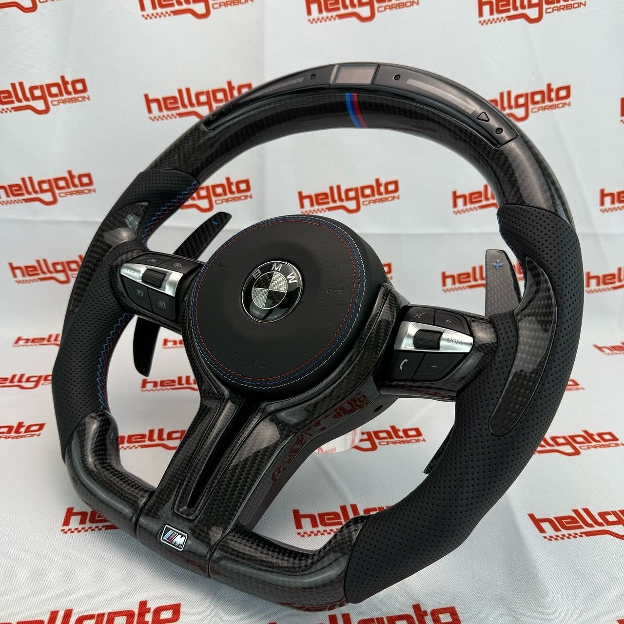 2015 BMW F80 M3 Custom Gloss Black Carbon Fiber Steering Wheel | OEM Flat Bottom | LED Shift Lights | BMW M Performance - Image 9