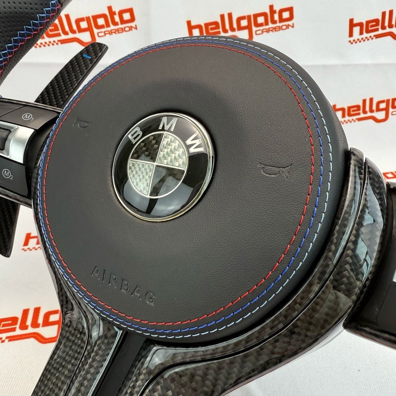 2015 BMW F80 M3 Custom Gloss Black Carbon Fiber Steering Wheel | OEM Flat Bottom | LED Shift Lights | BMW M Performance - Image 11