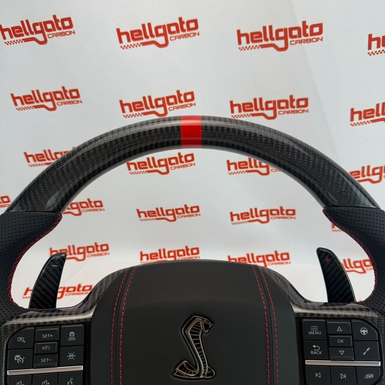 Elite OEM-Style Gloss Black Carbon Fiber Shelby Steering Wheel for 2021+ Ford F-150 & Shelby Raptor - Image 17